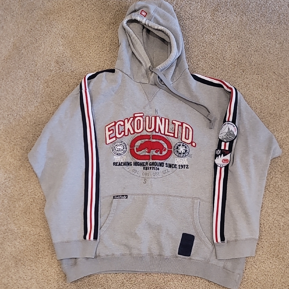Ecko Unltd Gray Hoodie with Red and Black Accents